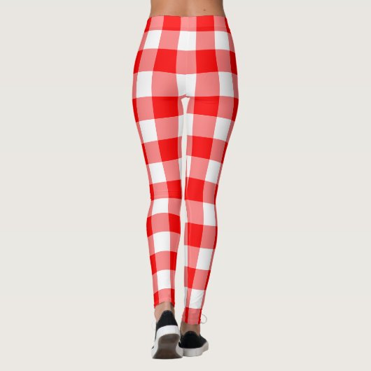 Rood en Wit Grote Grootte Gingham Checks Leggings (Achterkant)