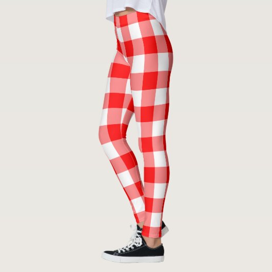 Rood en Wit Grote Grootte Gingham Checks Leggings (Links)