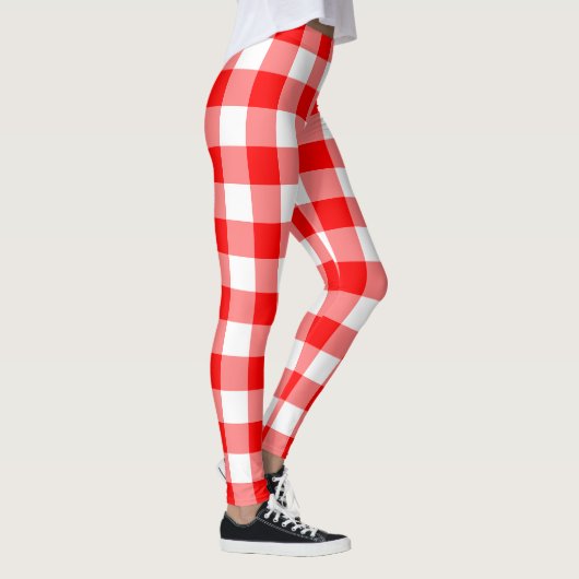 Rood en Wit Grote Grootte Gingham Checks Leggings (Rechts)