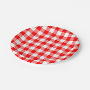 Rood en Wit Grote Grootte Gingham Checks Papieren Bordje