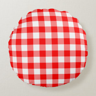 Rood en Wit Grote Grootte Gingham Checks Rond Kussen