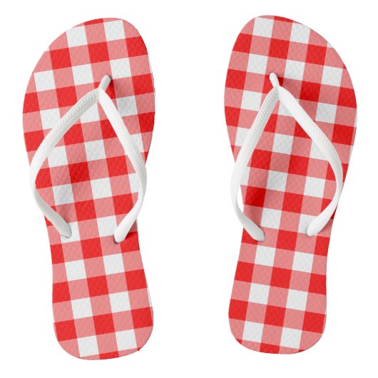 Rood en Wit Grote Grootte Gingham Checks Teenslippers (Voetbed)