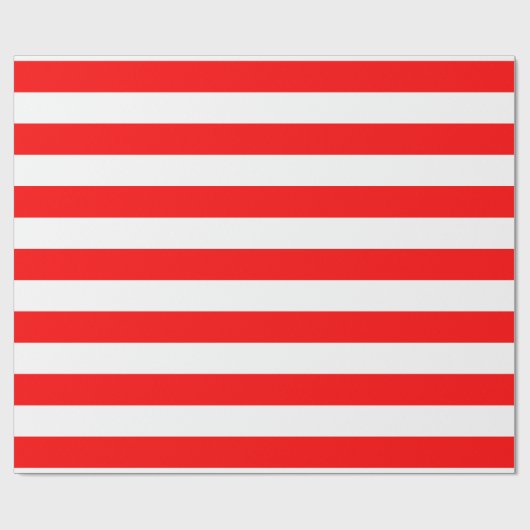 Rood en Wit Grote Grootte Horizontale Strepen Cadeaupapier (Vlak)