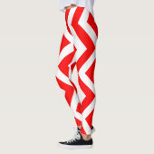Rood en Wit Grote Grootte Verticale Chevron Leggings (Links)