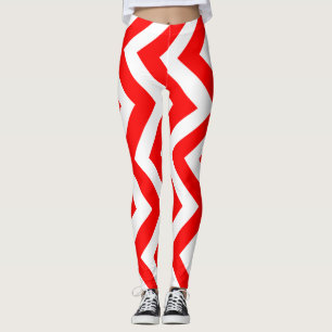 Rood en Wit Grote Grootte Verticale Chevron Leggings