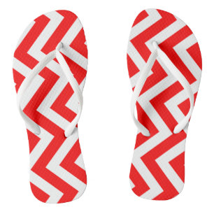 Rood en Wit Grote Grootte Verticale Chevron Strepe Teenslippers