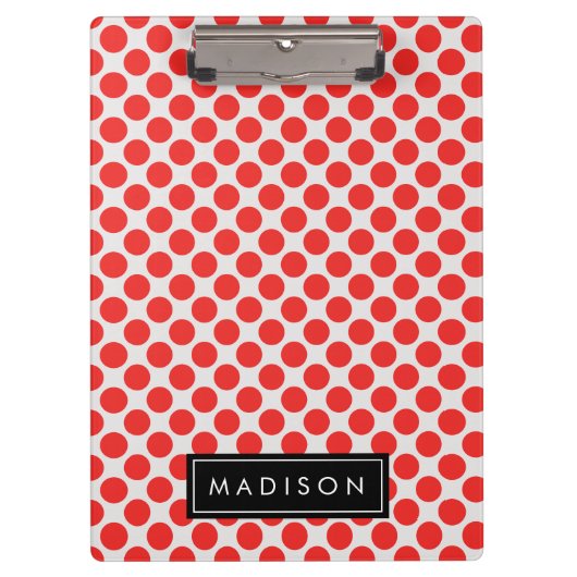 Rood en Wit Grote Polka Dots Monogram Klembord (Voorkant)