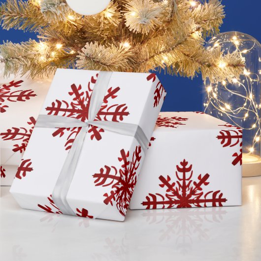 Rood en Wit Grote Sneeuwvlok Moderne Kerst Cadeaupapier (Feestdagen)