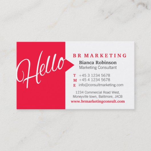 Rood en wit hallo citaat visitekaartje (Voorkant)