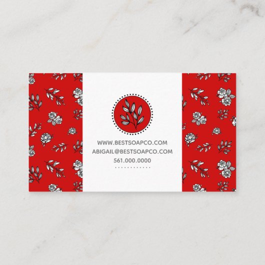 Rood en wit Hand-getrokken Rozen en bladeren ambac Visitekaartje (Achterkant)