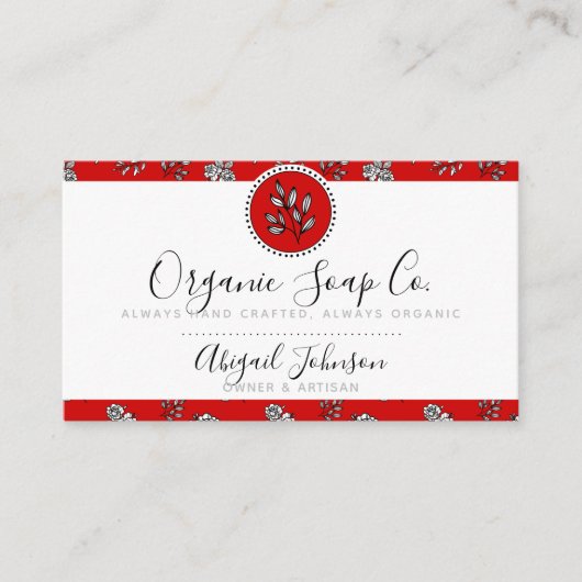 Rood en wit Hand-getrokken Rozen en bladeren ambac Visitekaartje (Voorkant)