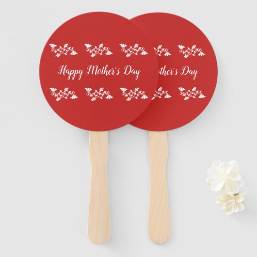 Rood en Wit Happy Moederdag Handwaaier (Voorkant en achterkant)