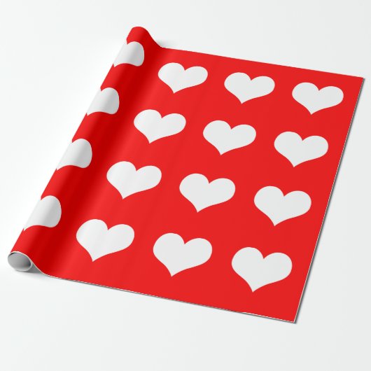 Rood en wit hart eenvoudig cadeaupapier (Uitgerold)