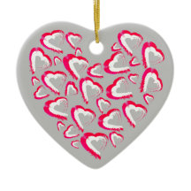 Rood en wit hart grijs Ornament