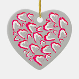 Rood en wit hart grijs Ornament