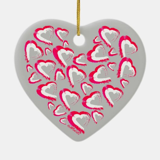 Rood en wit hart grijs Ornament (Achterkant)