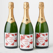 Rood en wit hart met Happy Valentijnsdag Sparkling Wijnetiket (Flessen)
