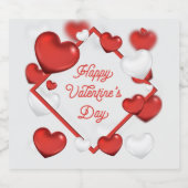 Rood en wit hart met Happy Valentijnsdag Sparkling Wijnetiket (Enkel label)