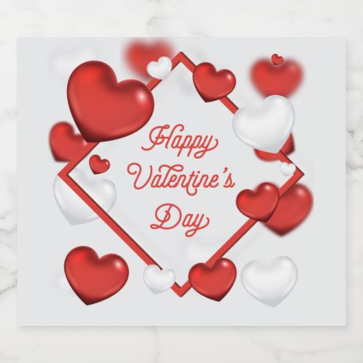 Rood en wit hart met Happy Valentijnsdag Sparkling Wijnetiket (Enkel label)