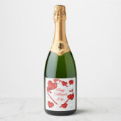 Rood en wit hart met Happy Valentijnsdag Sparkling Wijnetiket (Voorkant)