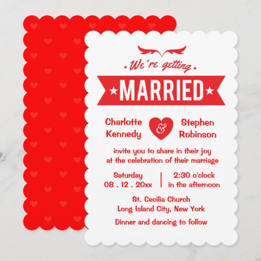 Rood en Wit Hart We gaan trouwen Kaart (Voorkant / Achterkant)