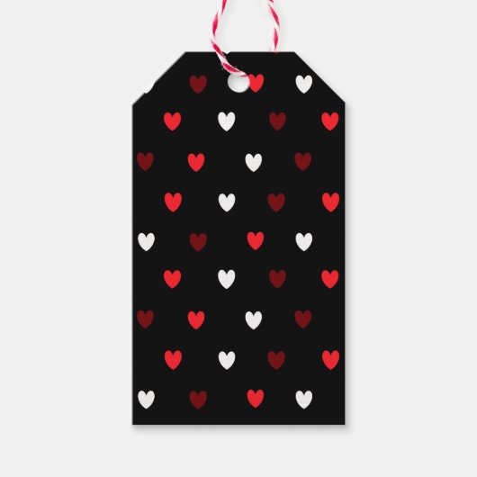 Rood en wit harten op zwart cadeaulabel (Voorkant)