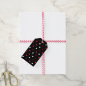 Rood en wit harten op zwart cadeaulabel (Met Touw)