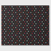 Rood en wit harten op zwart cadeaupapier (Vlak)