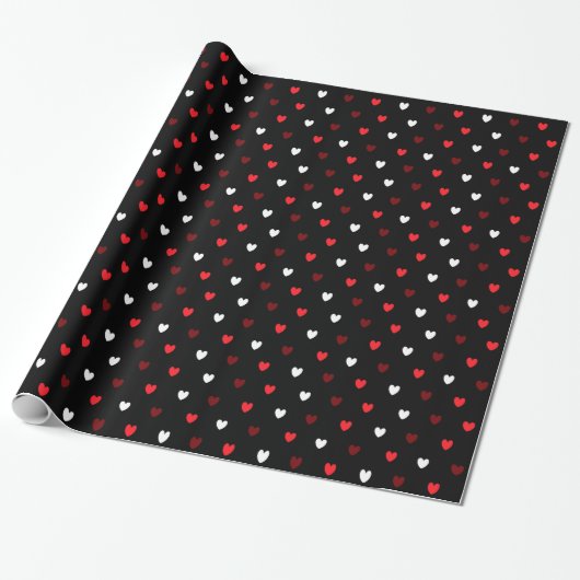 Rood en wit harten op zwart cadeaupapier (Uitgerold)