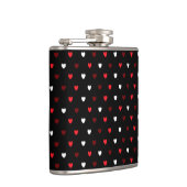 Rood en wit harten op zwart heupfles (Rechts)