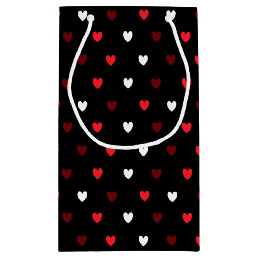 Rood en wit harten op zwart klein cadeauzakje (Achterkant)