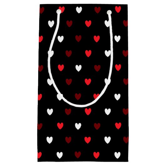 Rood en wit harten op zwart klein cadeauzakje (Voorkant)