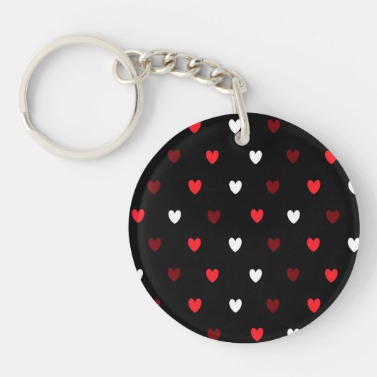 Rood en wit harten op zwart sleutelhanger (Voorkant)