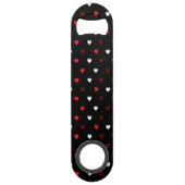 Rood en wit harten op zwart speed flessenopener (Achterkant)