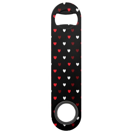 Rood en wit harten op zwart speed flessenopener (Voorkant)
