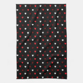 Rood en wit harten op zwart theedoek (Verticaal)