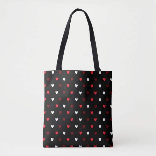 Rood en wit harten op zwart tote bag (Voorkant)