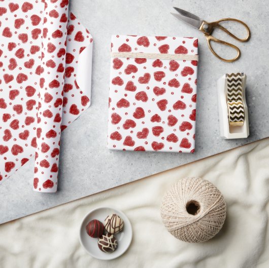 Rood en Wit Harten patroon Cadeaupapier (Crafts)