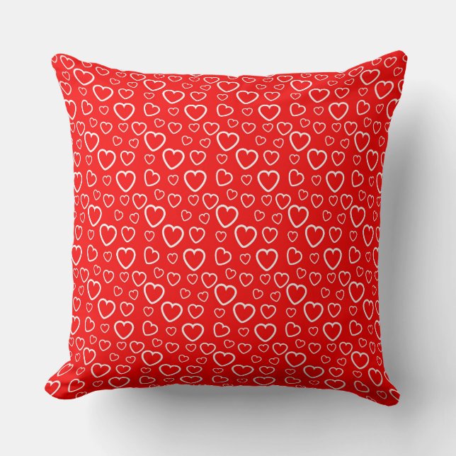 Rood en Wit Hartjes Patroon Kussen (Voorkant)