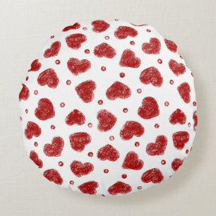 Rood en Wit Hartjes patroon Rond Kussen