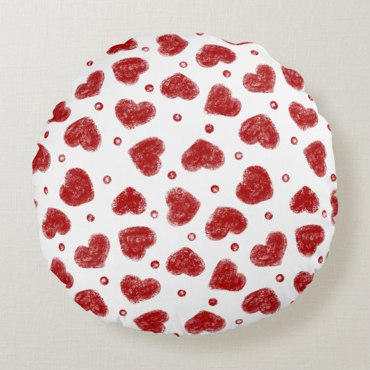 Rood en Wit Hartjes patroon Rond Kussen (Voorkant)