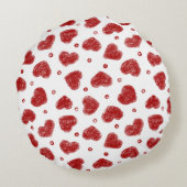 Rood en Wit Hartjes patroon Rond Kussen (Achterkant)