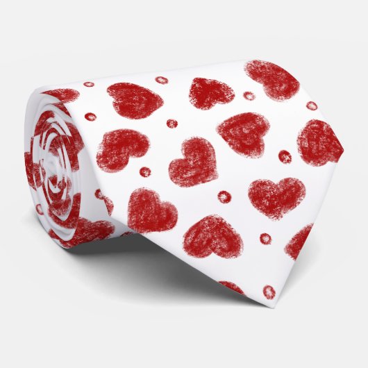 Rood en Wit Hartjes patroon Stropdas (Opgerold)
