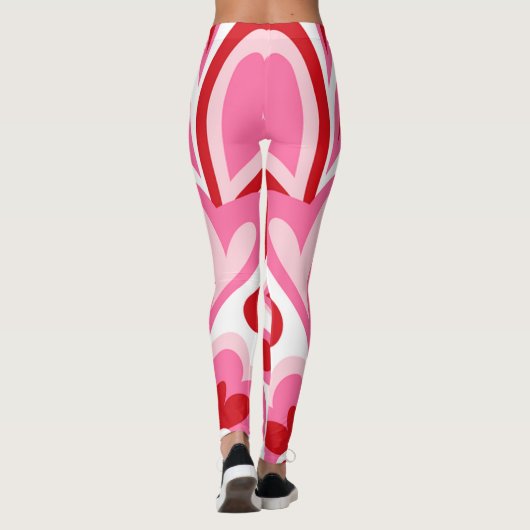 Rood en wit hartpatroon Leggings (Achterkant)