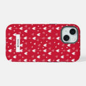 Rood en Wit Hartpatroon Monogram Naam iPhone 15 Case (Achterkant horizontaal)