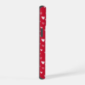 Rood en Wit Hartpatroon Monogram Naam iPhone 15 Case (Rechterkant)