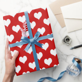 Rood en wit hartpatroon stof cadeaupapier
