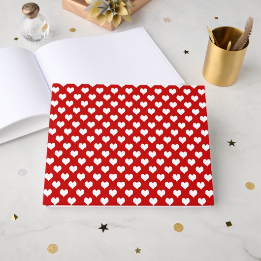 Rood en wit hartpatroon stof gastenboek (Voorkant open)