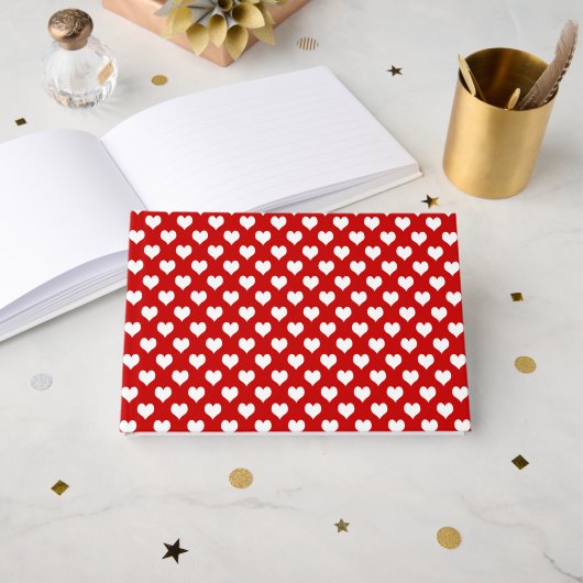 Rood en wit hartpatroon stof gastenboek (Voorkant open)