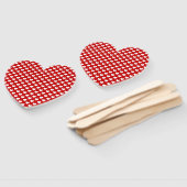 Rood en wit hartpatroon stof handwaaier (Niet-gemonteerd)